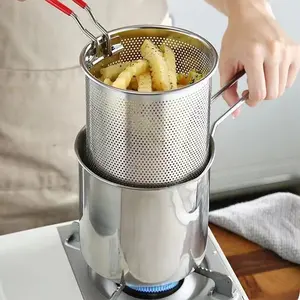 304 Stainless Steel Japanese Mini Deep Fryer with Basket, Home Use Tempura Fryer, Gas & Electric Stove Compatible, Energy Efficient