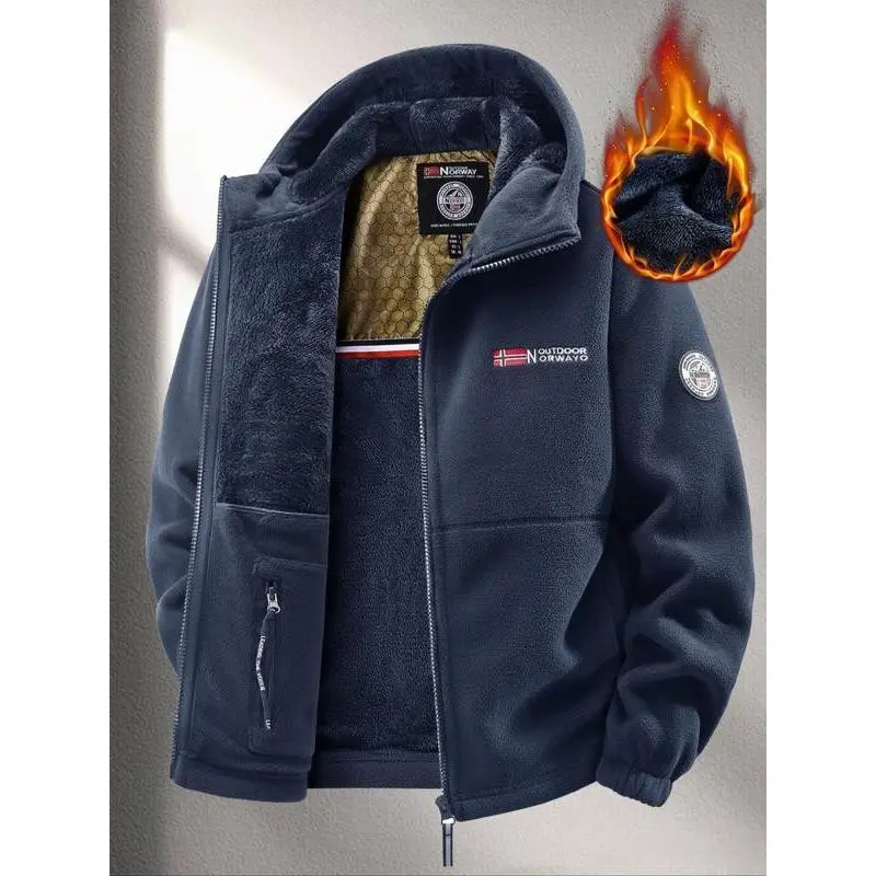 Men's Winter Fleece Jacket, Graphene Insulated Thickened Polar Fleece Coat, Casual Long Sleeve Outerwear for Fall & Winter