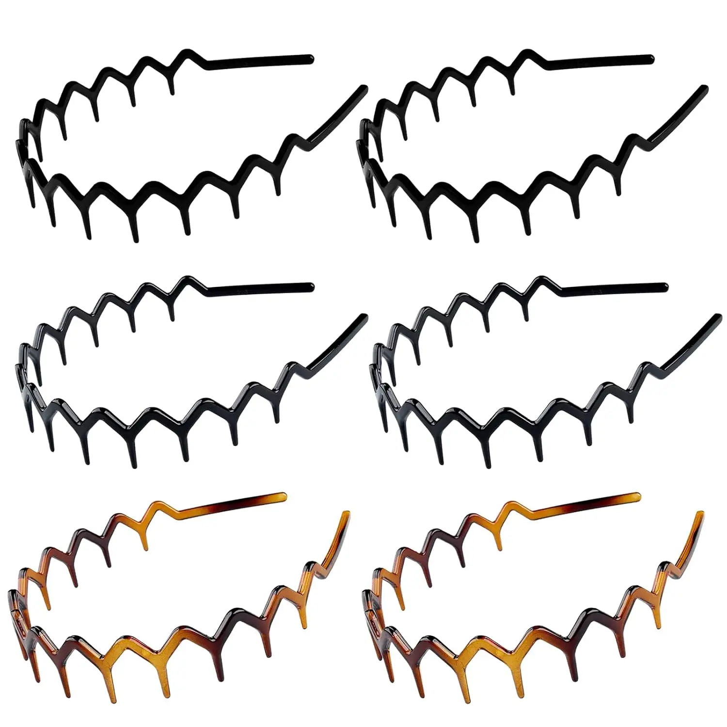 6 count Zig Zag   Headbands Comb Zigzag Plastic Hoop U Shaped   Hair Bands Wavy  Hair Hoop Accessory for Women Lady Girl