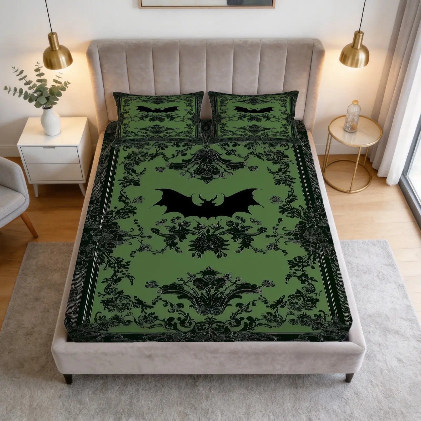 Gothic Style Bat Print Pattern Bed Sheet Set, 1 Bed Sheet With 2 Pillowcases (Excluding Pillow Core), Available In Multiple Colors, Suitable For Bedrooms, Dormitories, And Guest Rooms, Suitable As Gifts And Decorations, Comfy Bed Sets