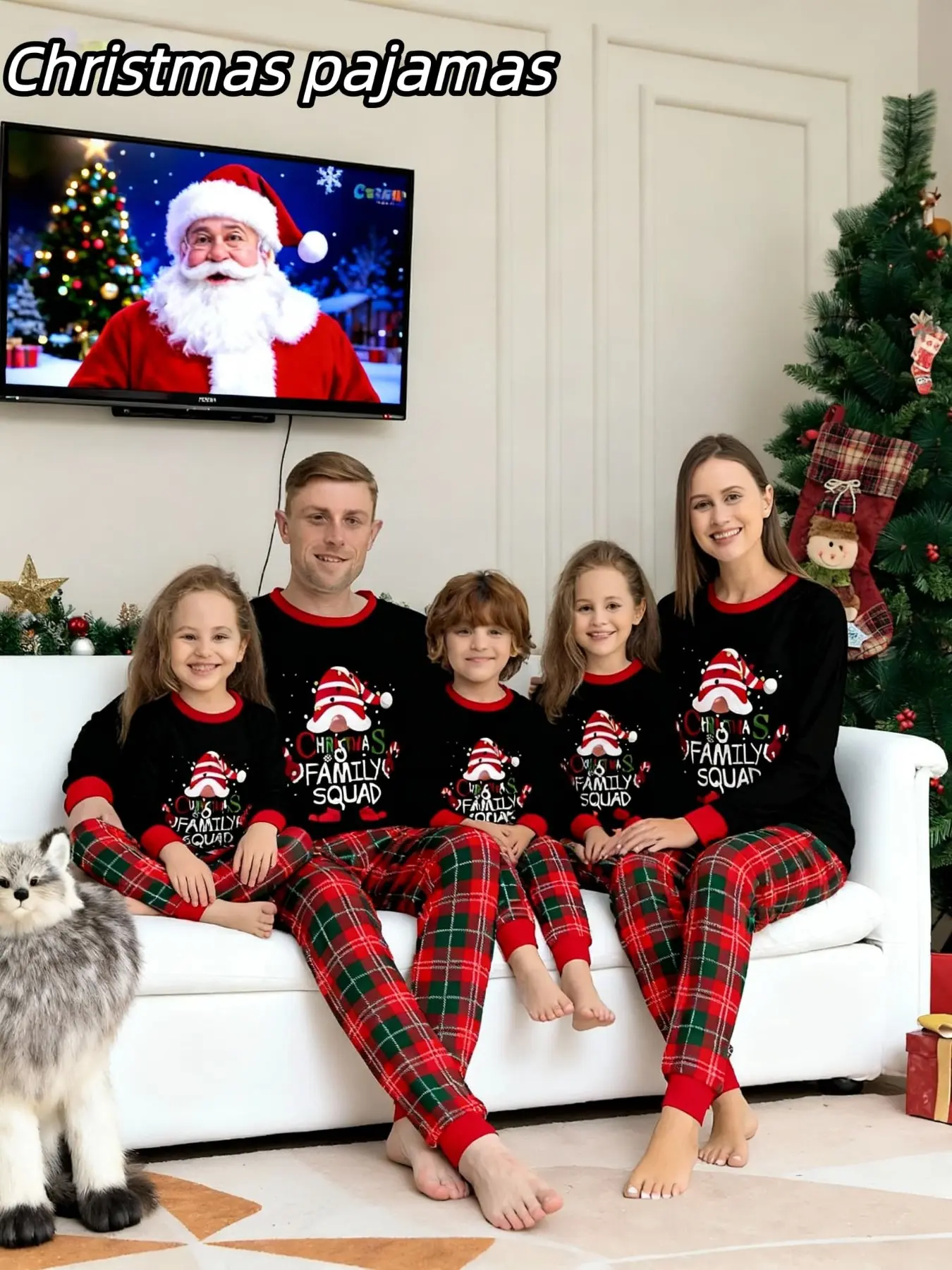 2-Piece Christmas Pajama Set for Men Women Kids, Long Sleeve and Pants, Casual Loose-Fit Sleepwear, Family Matching