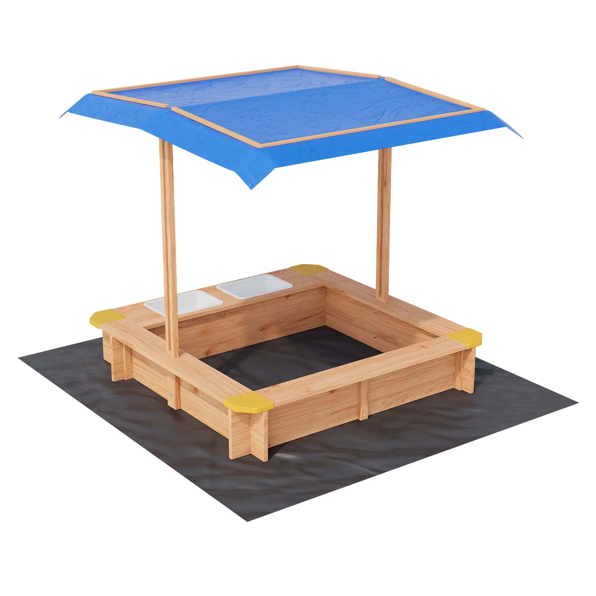 Sand Boxes with Canopy, Sandboxes with Covers, Adjustable Height, Children Outdoor Wooden Playset with Bottom Liner, Sand Pit