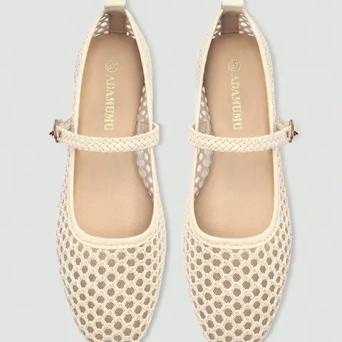 Adamumu Women's Mesh Breathable Ballet Mary Jane Flat Shoes, Ballerina Flats, Summer Flats, Fashionable Flats, Elegant Square Toe Design, Comfortable Rubber Sole, All-Season Fashion Footwear