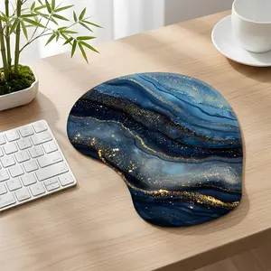 Artistic Navy Marble Wrist Support Desk Pad, Supportive Gel Wrist Rest Mousepad, Ergonomic Pain Relief Computer Mouse Pad, Steady Non-Slip Mouse Mat, Great Gift