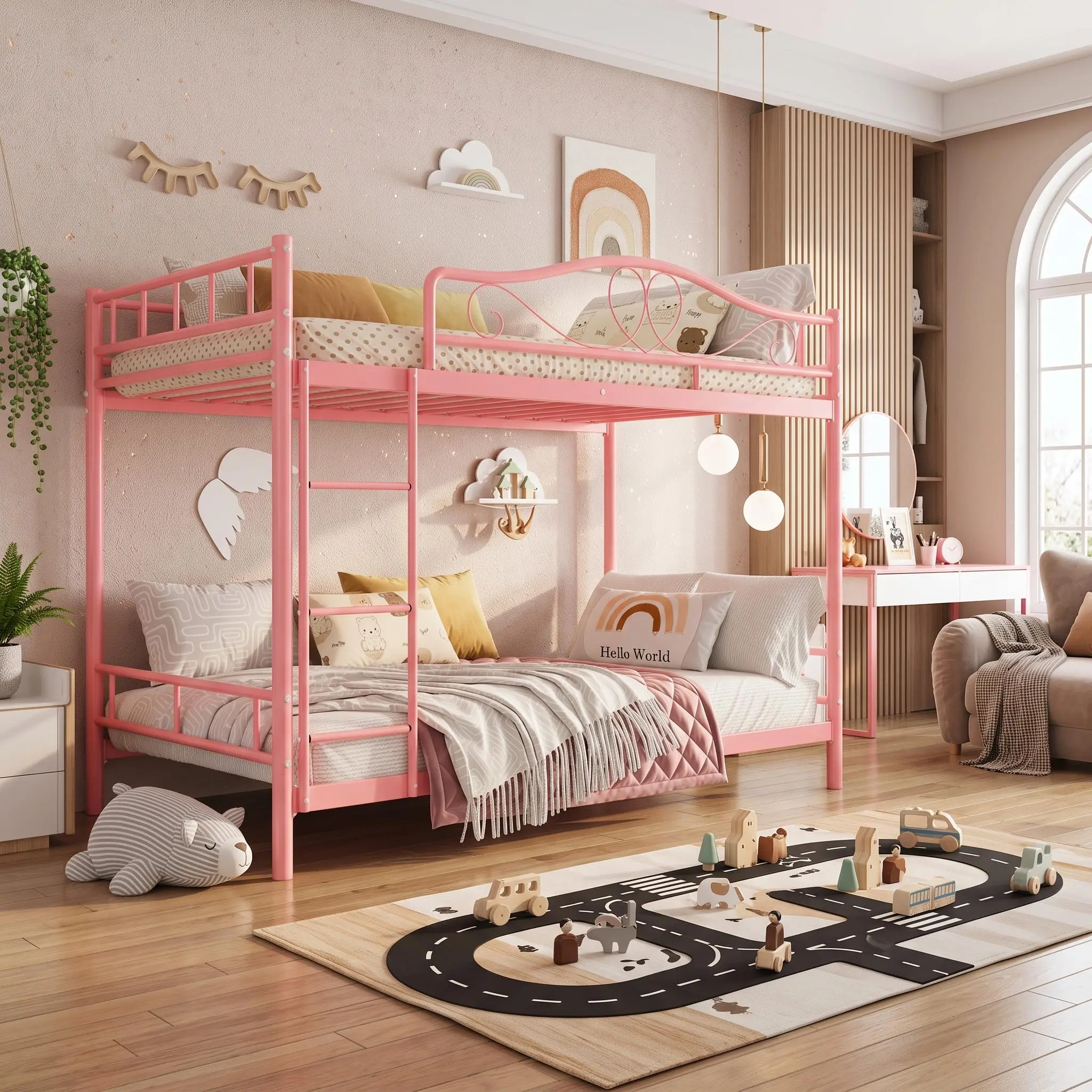 Heavy Duty Twin over Twin Metal Bunk Bed with Full Safety Guardrails and Sturdy Ladder, 400 Lbs Max Weight Capacity, Space Saving Silent Frame, No Box Spring Required, Quick Easy Assembly for Kids Bedroom,dorm essentials,home decor
