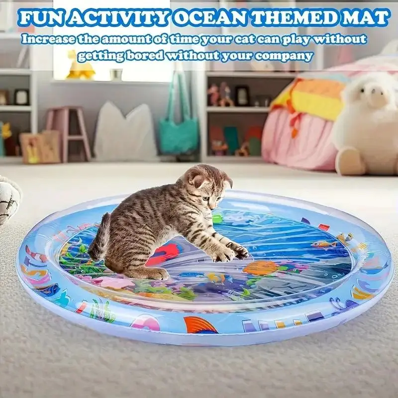 Dog Inflatable Water Bed & Cooling Play Mat - Scratch-Resistant, Thick, Interactive Self-Playing Sensory Pet Mat