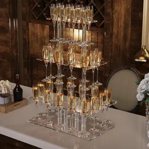 Acrylic Transparent Party Champagne Wall Stand, Champagne Tower Glass Holder, Tall Cup Rack for Wedding, Christmas, Birthday Parties