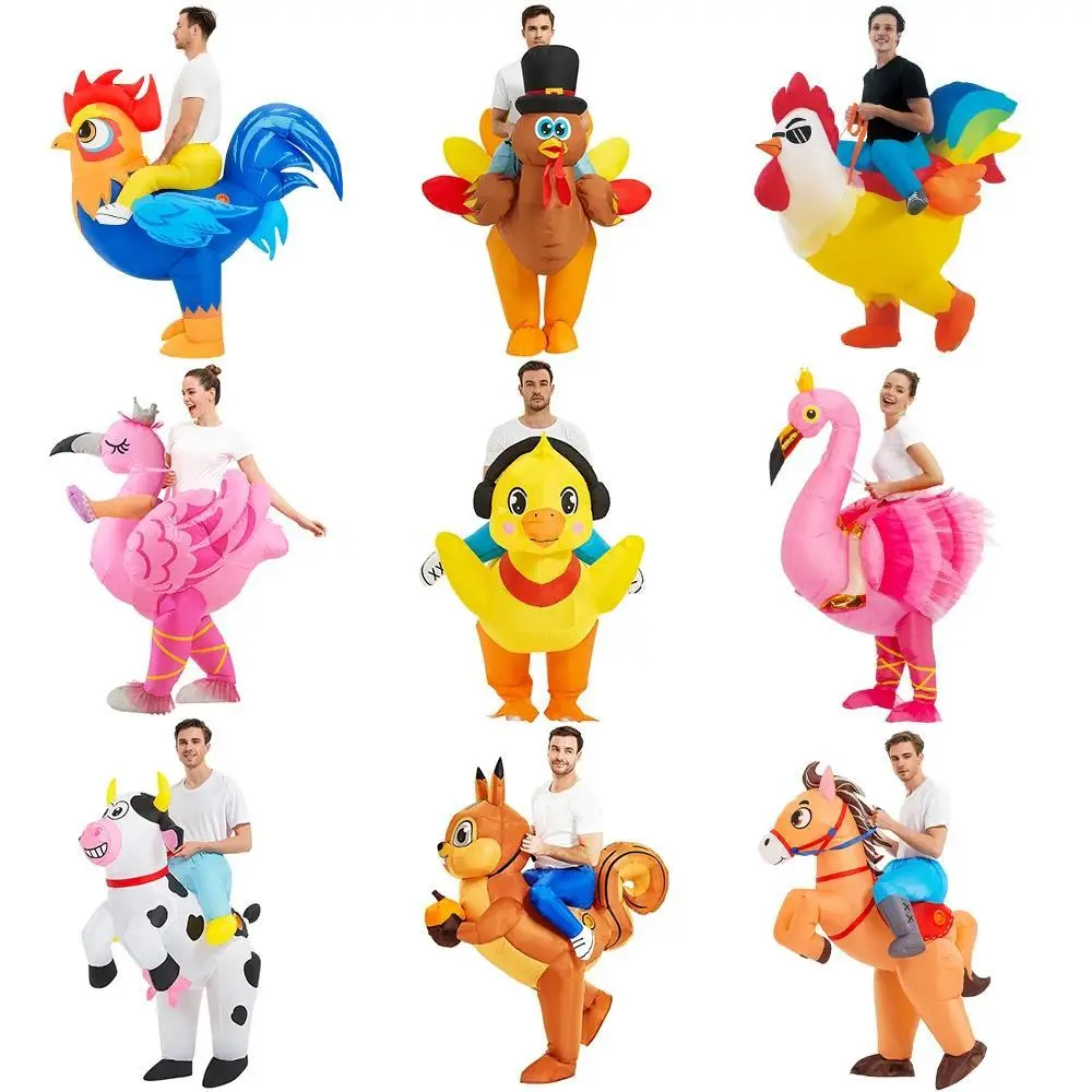 Women's Adult Full-Body Inflatable Animal Costume - Rooster, Unicorn, Flamingo Styles - Fit Height 150-195cm, Hand Wash Only, Polyester - Halloween, Purim Party Cosplay Use - 1 Costume, 1 Fan, Accessories