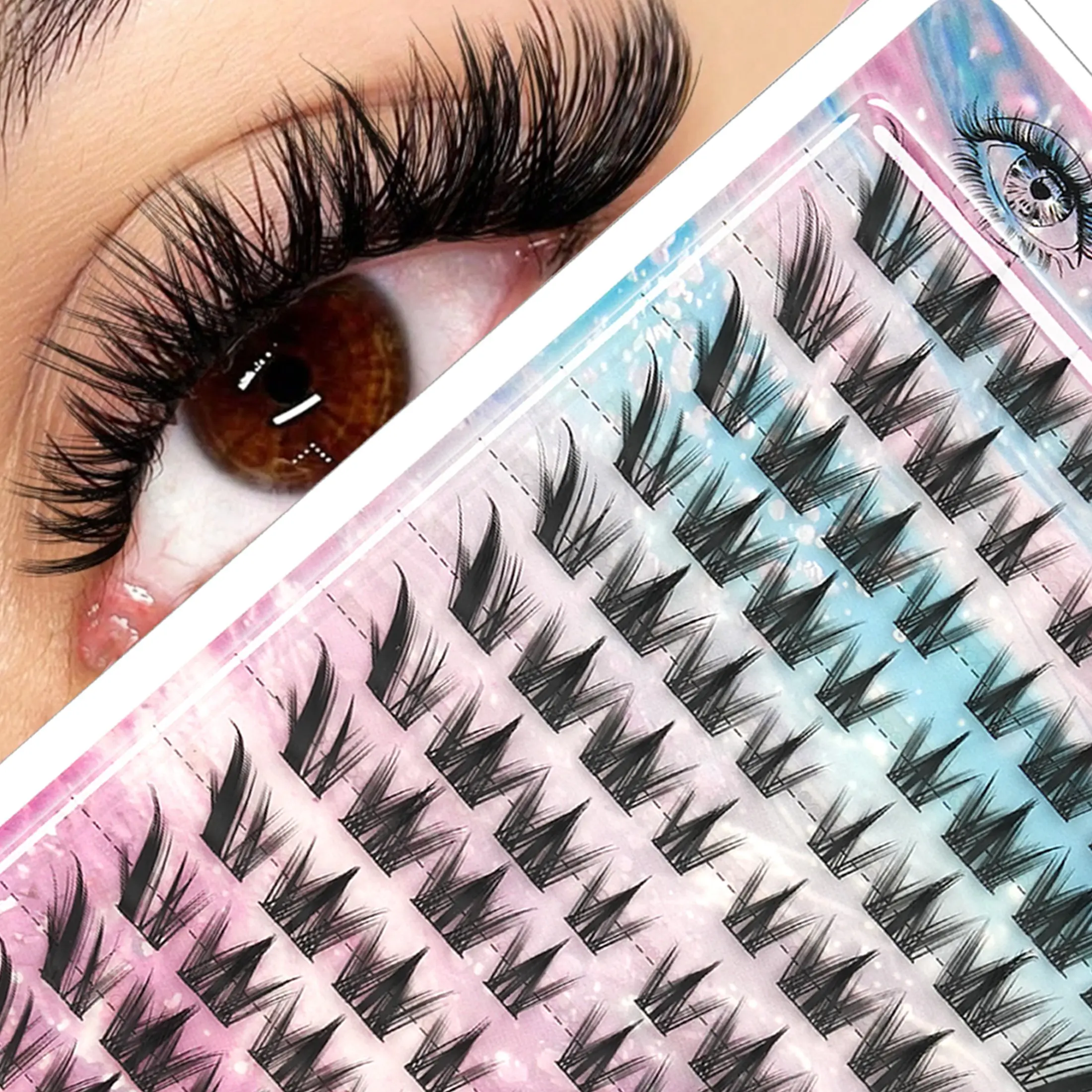 104 Pcs Japanese False Lashes, Cartoon Style Pointed Bundles, Natural Curl Flow, Winged Eye Tail, Perfect for Photoshoots, Parties, Daily Wear