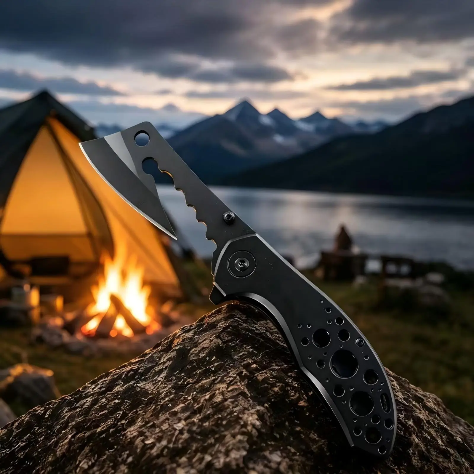 Multifunctional ax design folding knife, portable outdoor camping pocket knife, sharp and durable, daily use outdoor adventure EDC tool