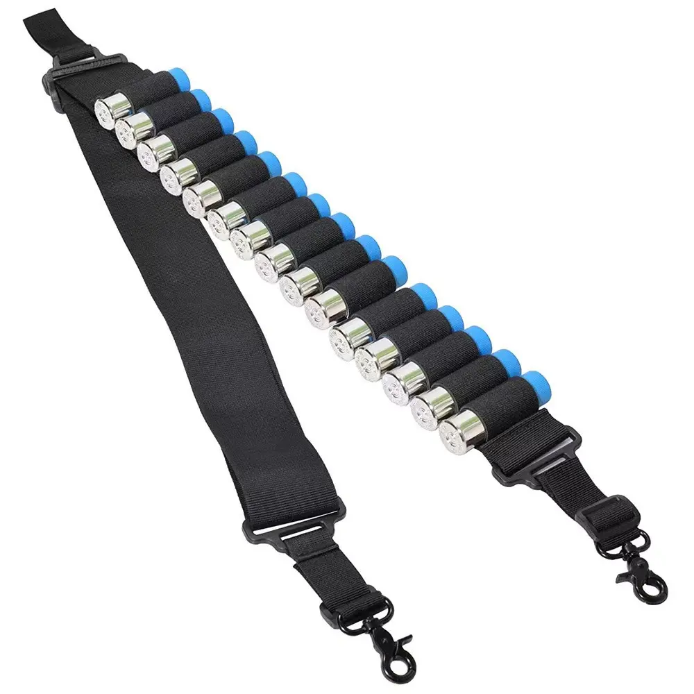 Tactical 2-Point Rifle Sling with 15-Round 12 Gauge Shell Holder, Adjustable Nylon Ammo Strap for Hunting & Shooting, Two-Point Sling
