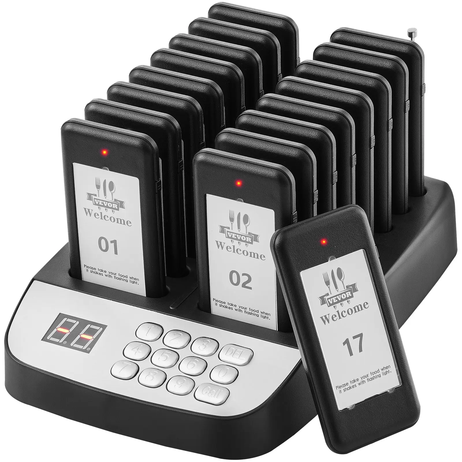 【DealsForYouDays】VEVOR Restaurant Pager System, Wireless 500m Long Range Lineup Waiting Queue Signal, Guest Customer Calling Beepers with Vibration Flashing, 16 Buzzers for Food Truck, Church, Nursery, Hospital