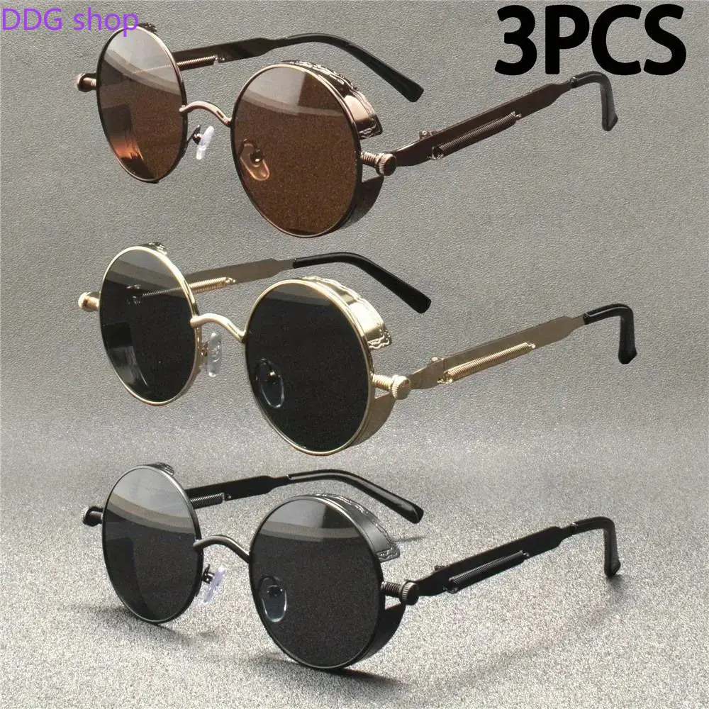 3-Pack Unisex Vintage Steampunk Sunglasses, Affordable Classic Round Metal Frame, UV400 Protection, Lightweight Casual Street Style, Easy Rotation, Everyday Use Exploring a New City Sports Eyewear, Lightweight Sports Eyewear