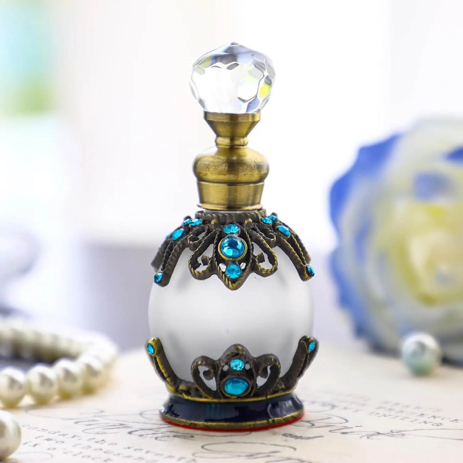 15ml   Glass Perfume Bottle, Refillable Jeweled Vial | Rhinestone Embellished Design, Decorative  Accent, Elegant  Display, Portable Size, - Collectible