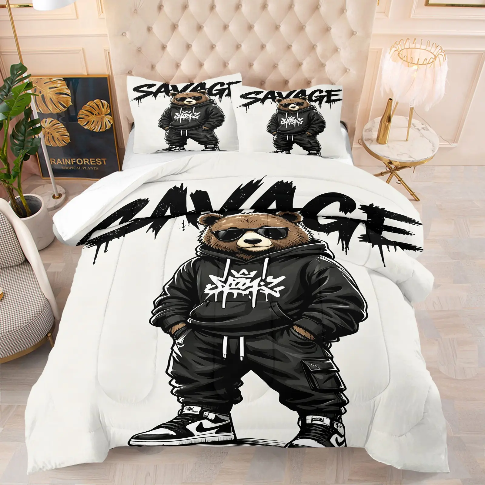 Little Bear Pattern Comforter Set, Soft And Comfortable Bedding Set, Includes 1 Comforter And 1 Or 2 Pillowcases Without Pillow Core, Suitable For Bedroom, Dormitory, And Room Decorations For Adolescents And Adults