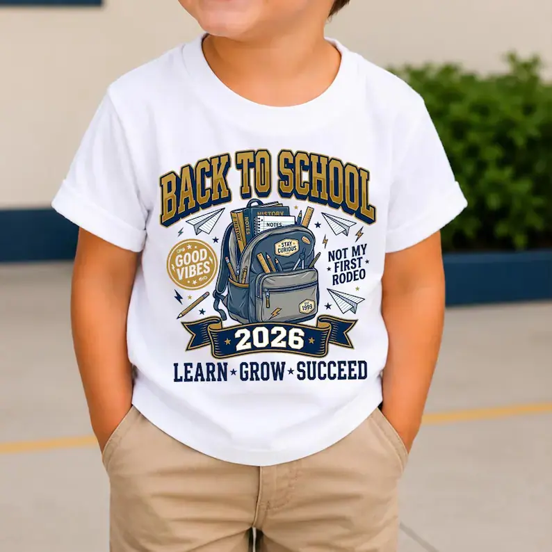 Back To School Tee for Boys and Girls, Backpack School Shirt, Vintage Student Top, Teens School Supplies Graphic Tee, First Day Of School Clothing,Fashionable Teen Boy Spring/Summer Top