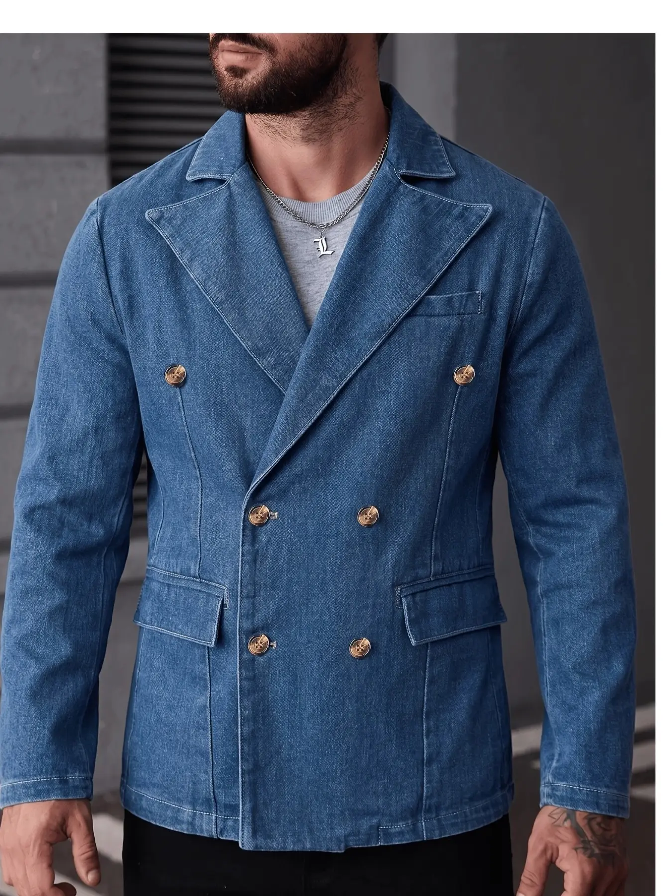 Men's Denim Two-Buckle Suit Jacket, Vintage Casual Business Style, Deep Blue Slim Fit Jacket, Men's Upper Garment