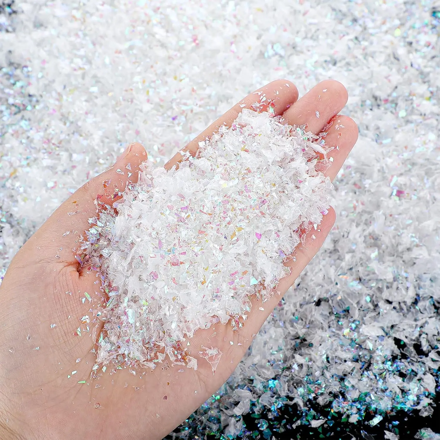 Fake Snow Christmas Twinkles Artificial Flake for DIY Decor, 3.8 oz | Sparkly Artificial Snowflake Iridescent Faux Powder Filler & Glitter Twinkle for Xmas DIY Village, Snow Globe & Holiday