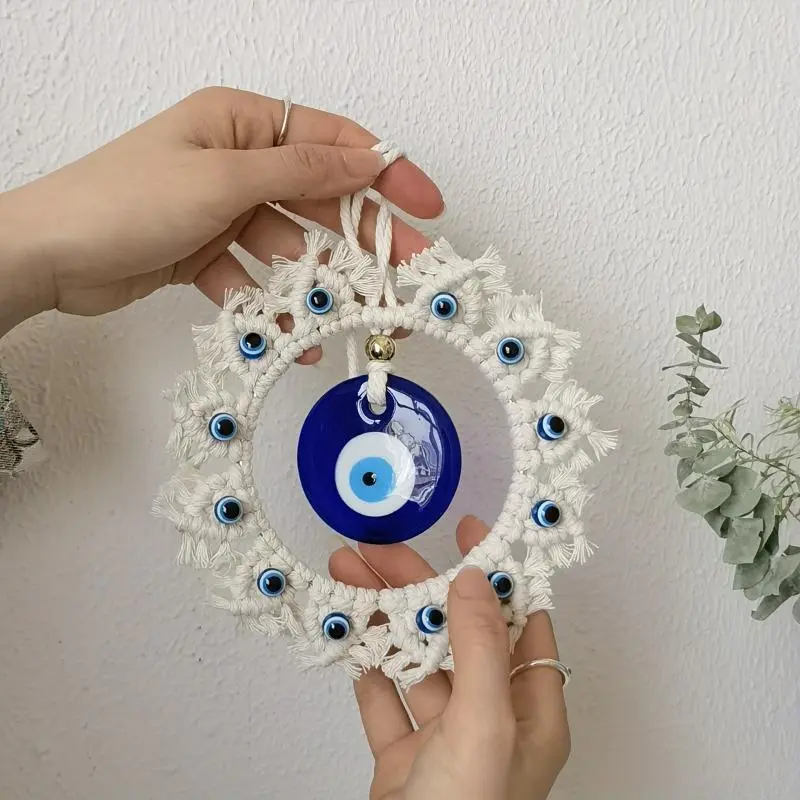 [Handcrafted Evil Eye Decor] Unique Handcrafted Circle Wall Decor with Evil Eye | Large Blue Eye Ornaments, Perfect for Home Wall Hanging, Brings Safety and Protection, Completely Handmade and Distinctive Gift for Housewarming or Special Occasions