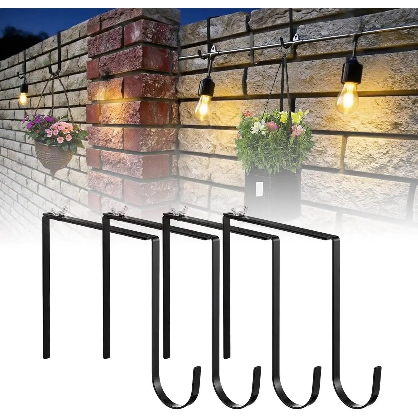 4 count Cinder Block Wall Hangers,No Drill Outdoor Brick Hook for String Light | Adjustable Metal Brick Wall Hangers for 6-11 Inch Thick Concrete Block Walls; Durable and Easy to Install for Outdoor Use