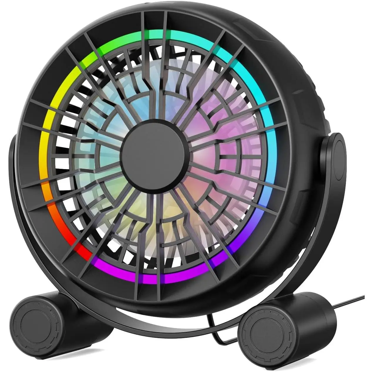 USB RGB Desk Fan - 3 Speeds Quiet Portable Table Fan, 8 Color LED Lights, 360° Rotation, Small Fan for Home Office Desktop BedroomGift.