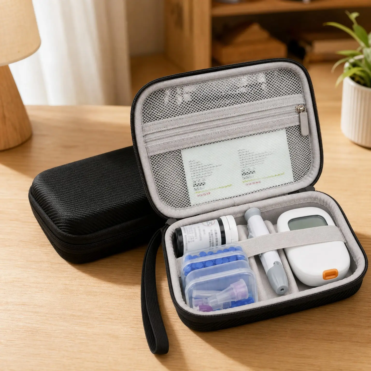 Diabetic Supplies Travel Case for Glucose Meter & Testing Kit, Black - Portable Organizer Bag for Blood Sugar Test Strips, Lancets, Lancing DeviceGift