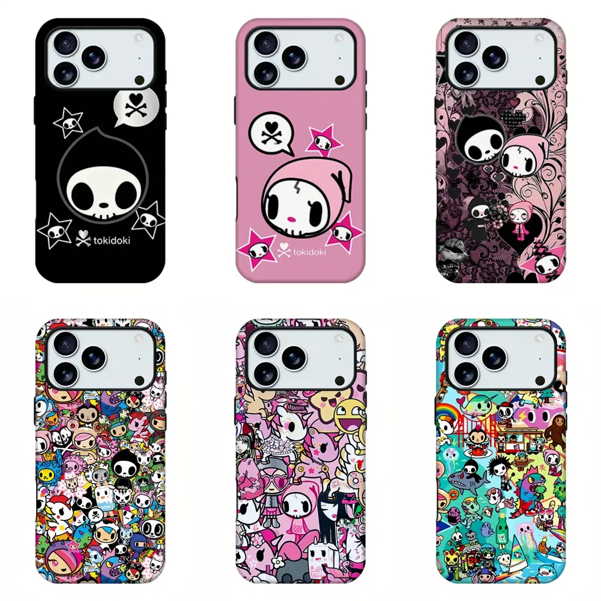 Tokidoki Cartoon Character Phone Case,Cute Kawaii Street Fashion Phone Shell,Skull Alien Figure Graffiti Collage Graphic Print Protective Cover Compatible For iPhone 11-17 Pro Max,Samsung S21-S26,Ideal Anime Fan Gift