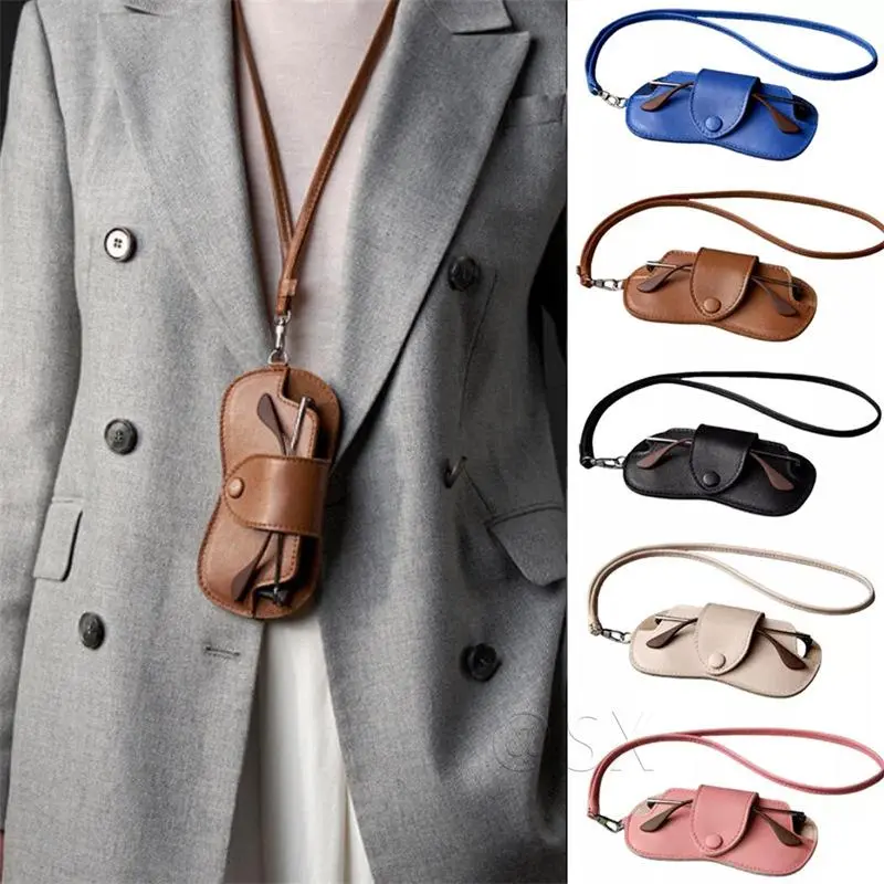 Women's PU Leather Neck-Hanging Glasses Pouch, Portable Scratch-Resistant Eyewear Storage Holder, Lightweight Sunglasses Case for Sports, Outdoor Use, Daily Needs, Glasses Storage, Female, Small, Daily Wear, Black, Casual, Pouch Shape, Scratch Res., No