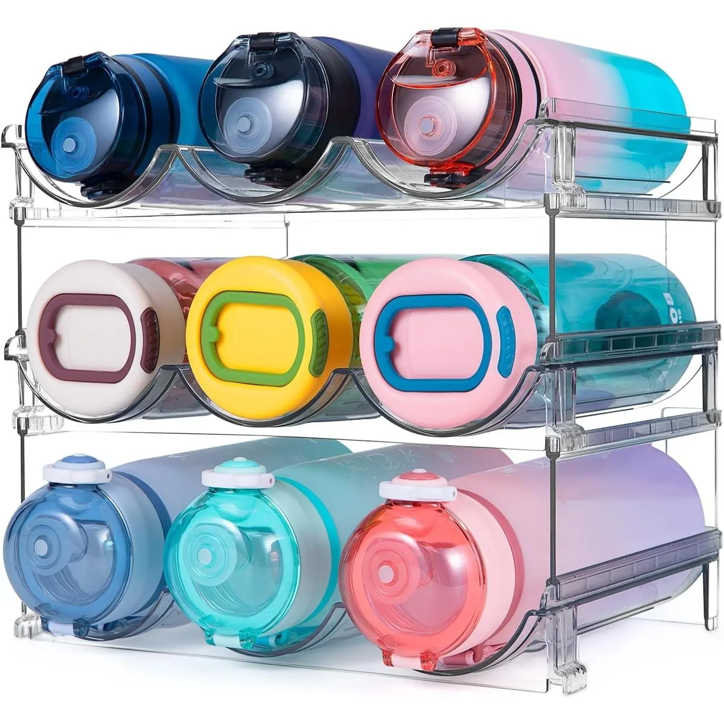 3 Pack Water Bottle Organizer for Cabinet - Plastic Water Bottle Holder Shelf, Tumbler Organizer for Kitchen, Fridge, Pantry, DesktopGift