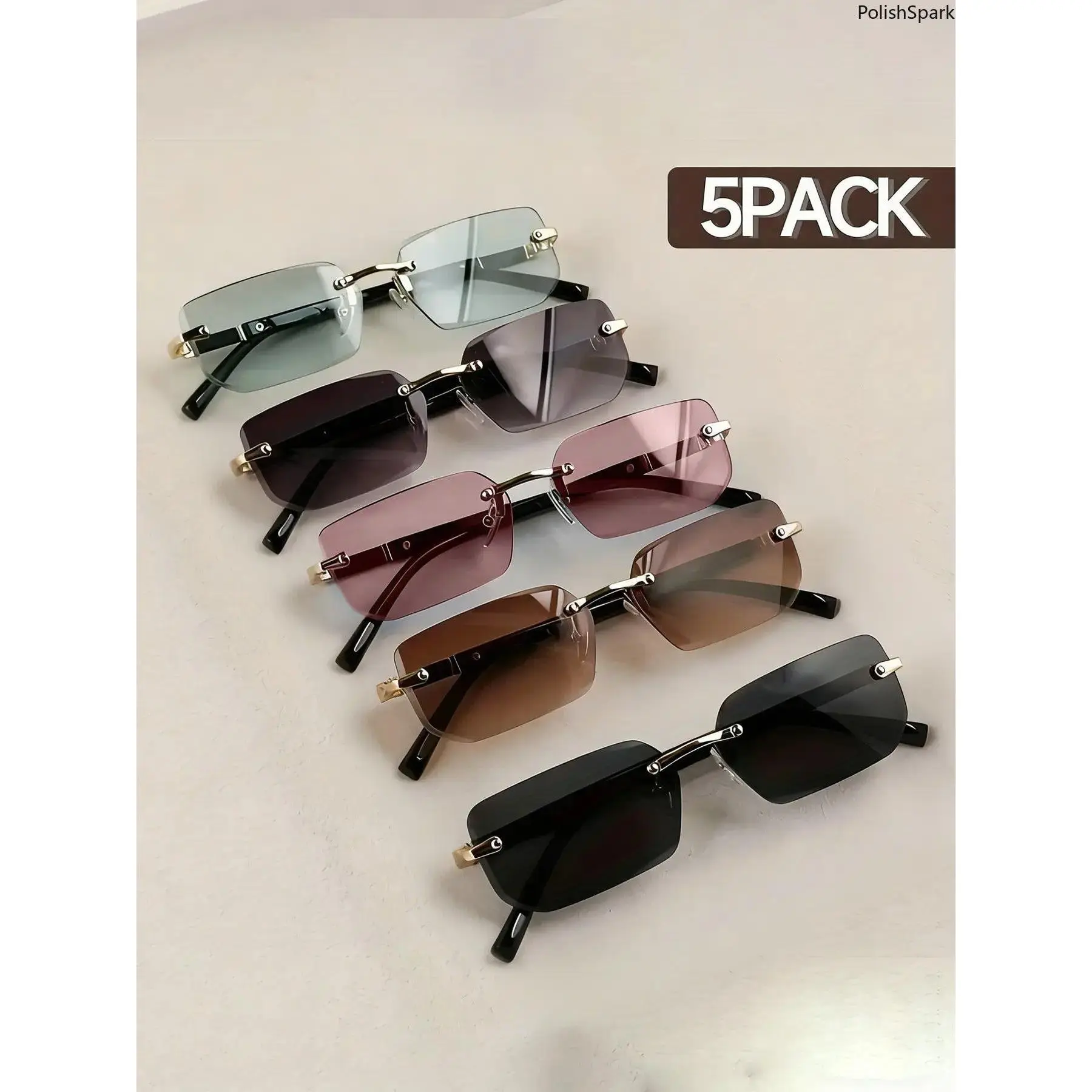 5 Pairs Y2K Rimless Rectangle Sunglasses for Women Tinted Lens Square Glasses Baddie Clean Girl Aesthetic 90s Vintage Eyewear Set