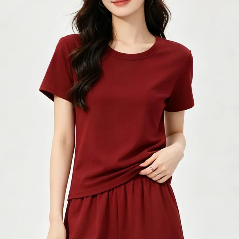 EssElegance Women's Built in Bra T Shirts Short Sleeve Crewneck Basic Tee Padded Shelf Bra Tops Wirefree Seamless Comfort Lounge Casual Daily Wear Solid Color Summer Layering Shirt