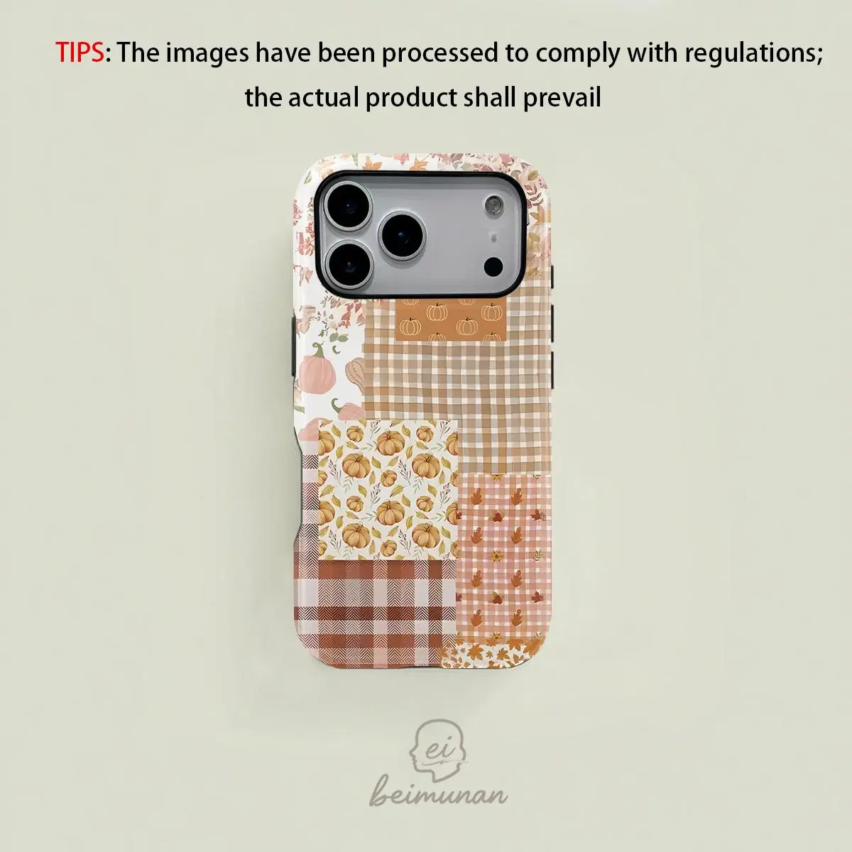 This retro-style, cute pumpkin and maple leaf checkered case in brown and beige is a sturdy and durable 2-in-1 protective case. It's  compatible and works with iPhone 17/16/15/14/13/12/11 Pro Max/Plus/Pro. It's a drop-proof phone case.