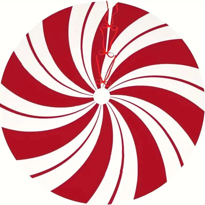 1 Counts Christmas tree skirt, candy cane design, single-sided printing, holiday party decoration, safety tie, multifunctional material, suitable for most trees