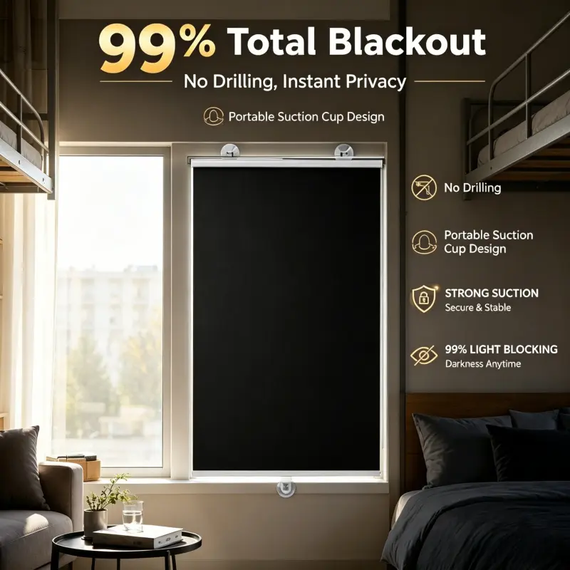 No-Drill Sun Roller Blind, 99% Light Block, Portable Car Sunshade, Window Shade, Sun Shades for Car Windows, Ideal for Car, Bedroom, Dorm, Home, Office, Travel