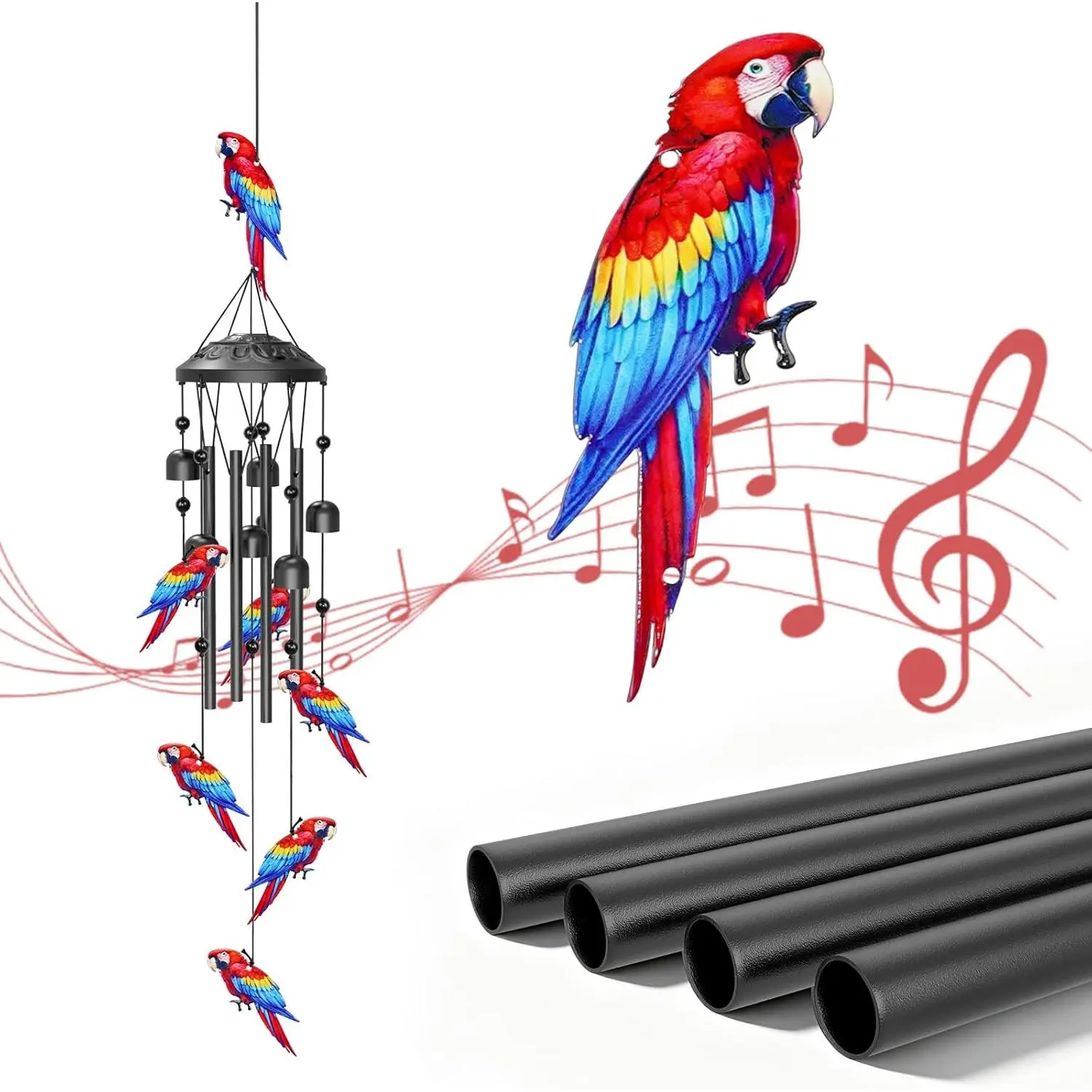 35" Wind Chimes for Outside, Hand-Tuned Aluminum Windchimes with 6 Bells & Parrot Decor, Rustproof Metal Chimes for Garden Patio Porch, Sympathy Memorial Gift for Mom Women(Parrot)