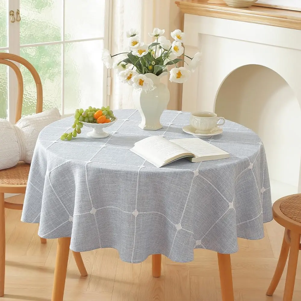 70 Inch Round Table Cloth Blue, Cotton Blue Linen Tablecloth Round Heavy Weight Washable Farmhouse Soft Boho Tablecloth for Outdoor, Party, Holiday, Picnic, Dining