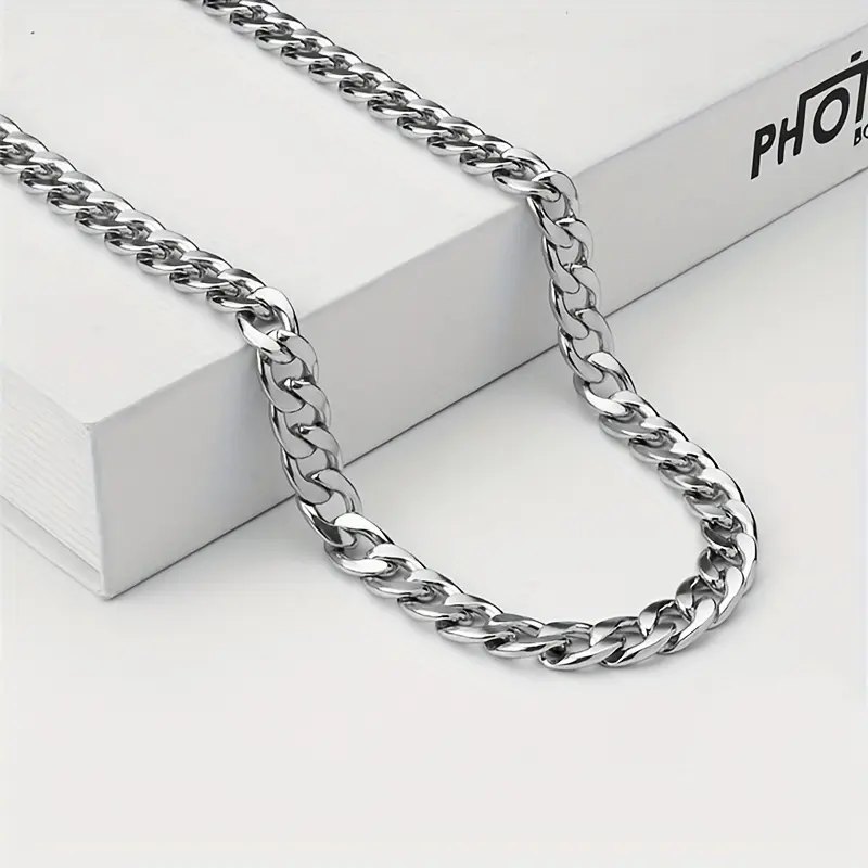 1Pc Stainless Steel Cuban Link Necklace for Son, Stylish Men's Chain Jewelry Complete Gift Set with Matching Card and Gift Box, Perfect Birthday Gift for Boys Young Men