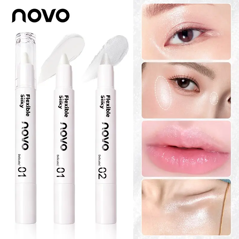Novo Rotating Cream Highlighter Stick, Matte & Shimmer Finishes, Portable Eye & Face Makeup, Ideal for Holidays & Everyday Use