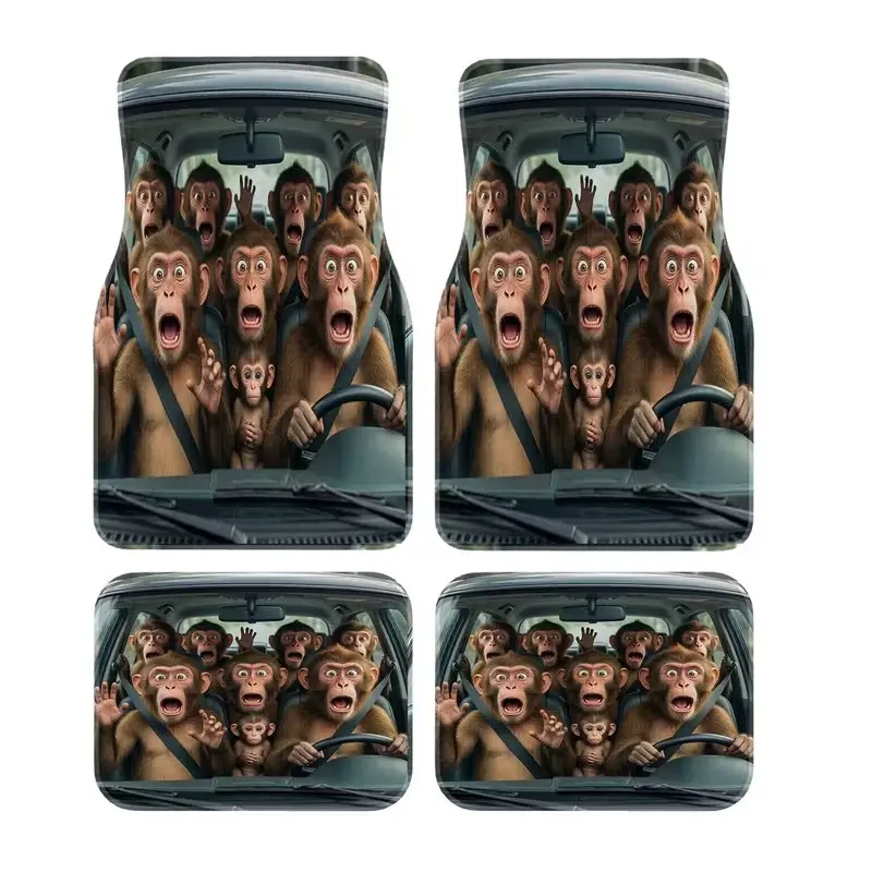 4-Piece Universal Car Floor Mats, Funny Monkey Design, Washable, Shocking Comedy Effect, Perfect for Traffic Jams, Automotive Accessories, Car Mat Set, Car Accessory