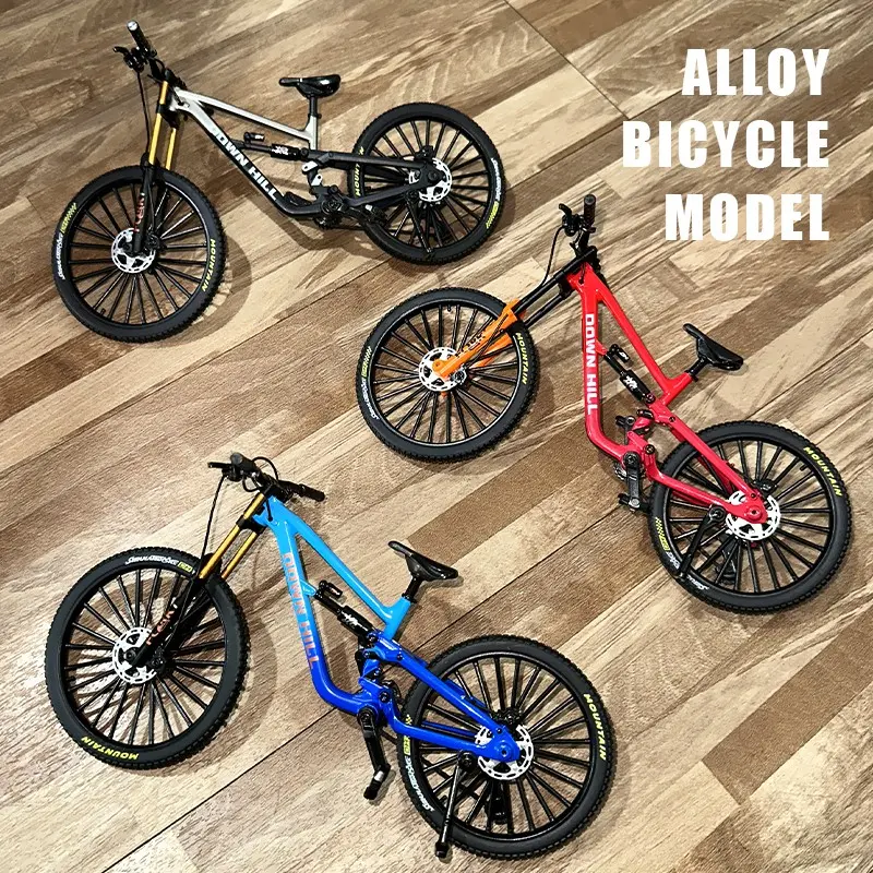 Aluminum Alloy Mountain Bike Model, Shock Absorption Feature, Anti-Slip Rubber Tire, Collectible Gift, Three Color Options
