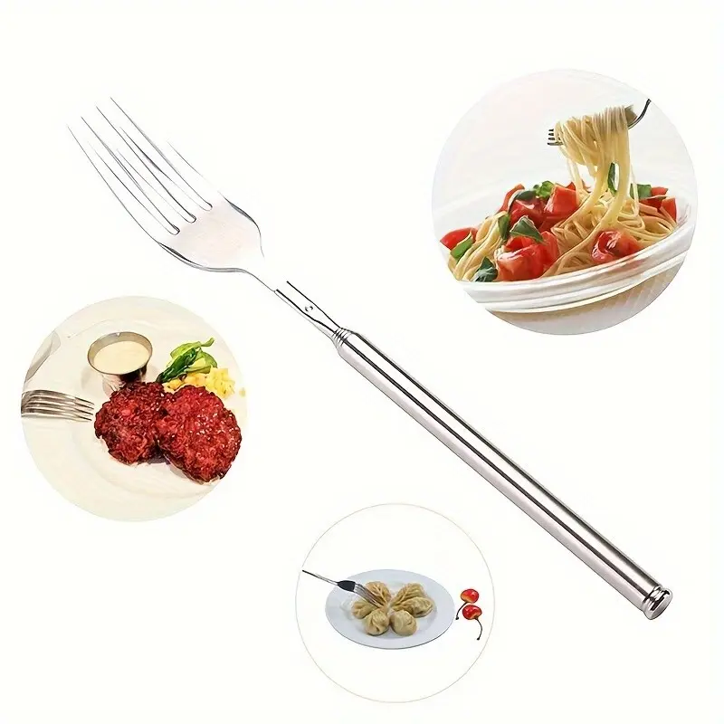 Stainless Steel Extendable Fork with Long Handle, Ideal for Grilling, Dining, and Serving Desserts, Adjustable Length 8.7 to 25.4 Inches, Barbecue Utensils