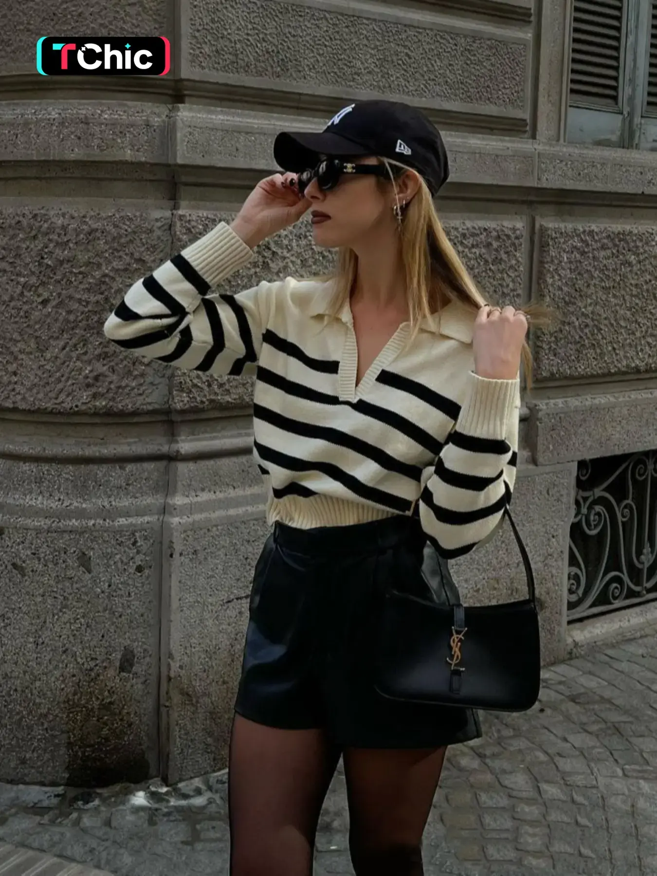 French Style Polo Neck Knit Striped Pullover, Casual Fitted Sweater for Spring & Fall, Colorblock Design, Unlined, Made in China