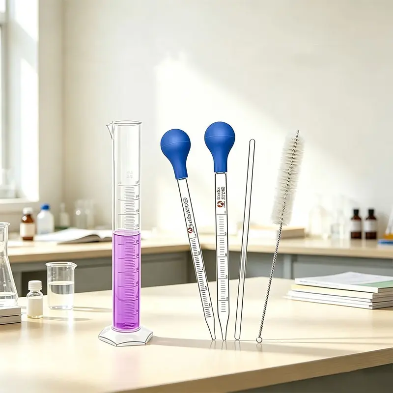 Transparent Glass Graduated Cylinder Experiment Kit, Includes Dropper, 100ML Beaker, Stirring Rod, Cleaning Brush, Ideal for Classroom & Home Labs