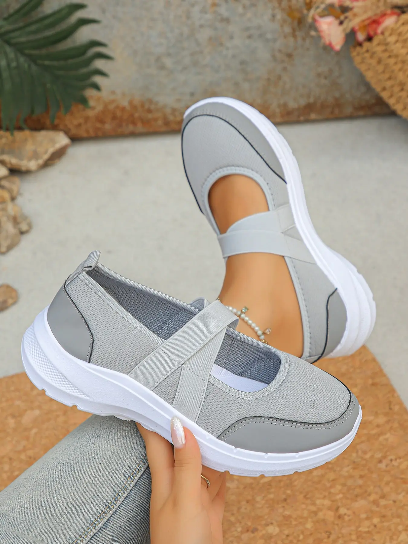 Fashionable Cross Strap Design Classic Mary Jane Style Shoes for Women, Spring Summer Elegant Classy Breathable Flat Sole Commuter Casual Shoes, Lightweight Build Comfortable Mesh Sneakers