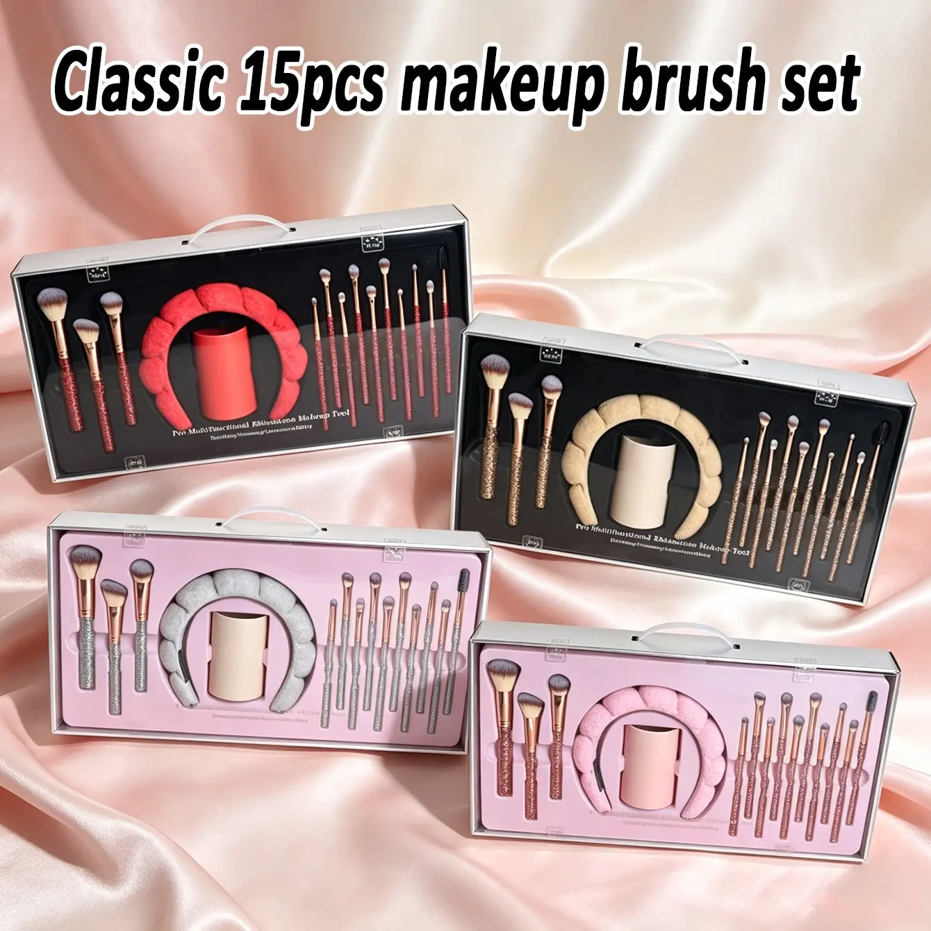 15 Piece Makeup Brush Set, Sparkle Handle Luxury Gift Box, Includes Hairband and Storage Bucket, Ideal for Beginners and Daily Use