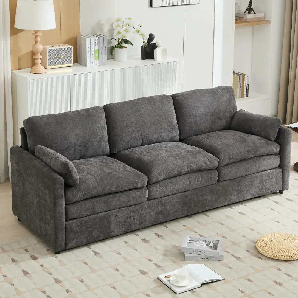 Littleox 89"  Cozy Upholstered 3-seater Sofa Oversized Comfy Cloud Sofa Double Cushion 3-seater Sofa Plush Cushion Sofa Couch for Living Room, Grey