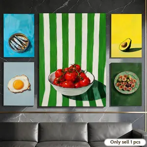 Dining Fruit Orange Avocado Tomato Coffee Painting Calligraphy Aesthetic Framed Canvas Wall Art – Ready-to-Hang, Moisture-Resistant Print for Living Room, Bedroom, Home Office Décor – Modern Housewarming & Elegant Gift