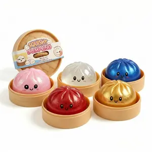 1Pc 8.5cm Jumbo Baozi Clear White Glitter Dumpling squishy toy With Steamer, Non-Sticky Smiley Fake Food Squeeze Ball, Slow Rising Sensory Fidget Relief Toy For Teens Adults 12+, Portable ASMR Desk Anxiety Reducer, Fun Office Gag Gift Stress Relax