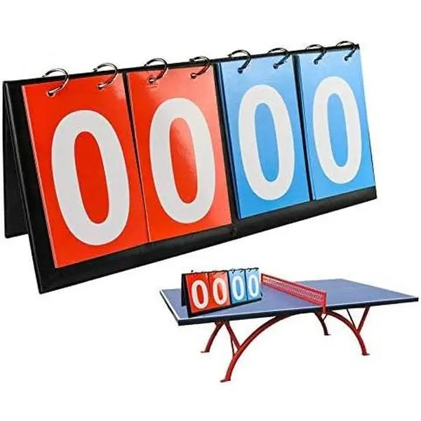 4-Digit Tabletop Flipper Scoreboard, Portable Manual Multi-Sports Scorekeeper with 00-99 Display, PVC & Thick Paper Cards, Water-Resistant Covering, Easy to Transport