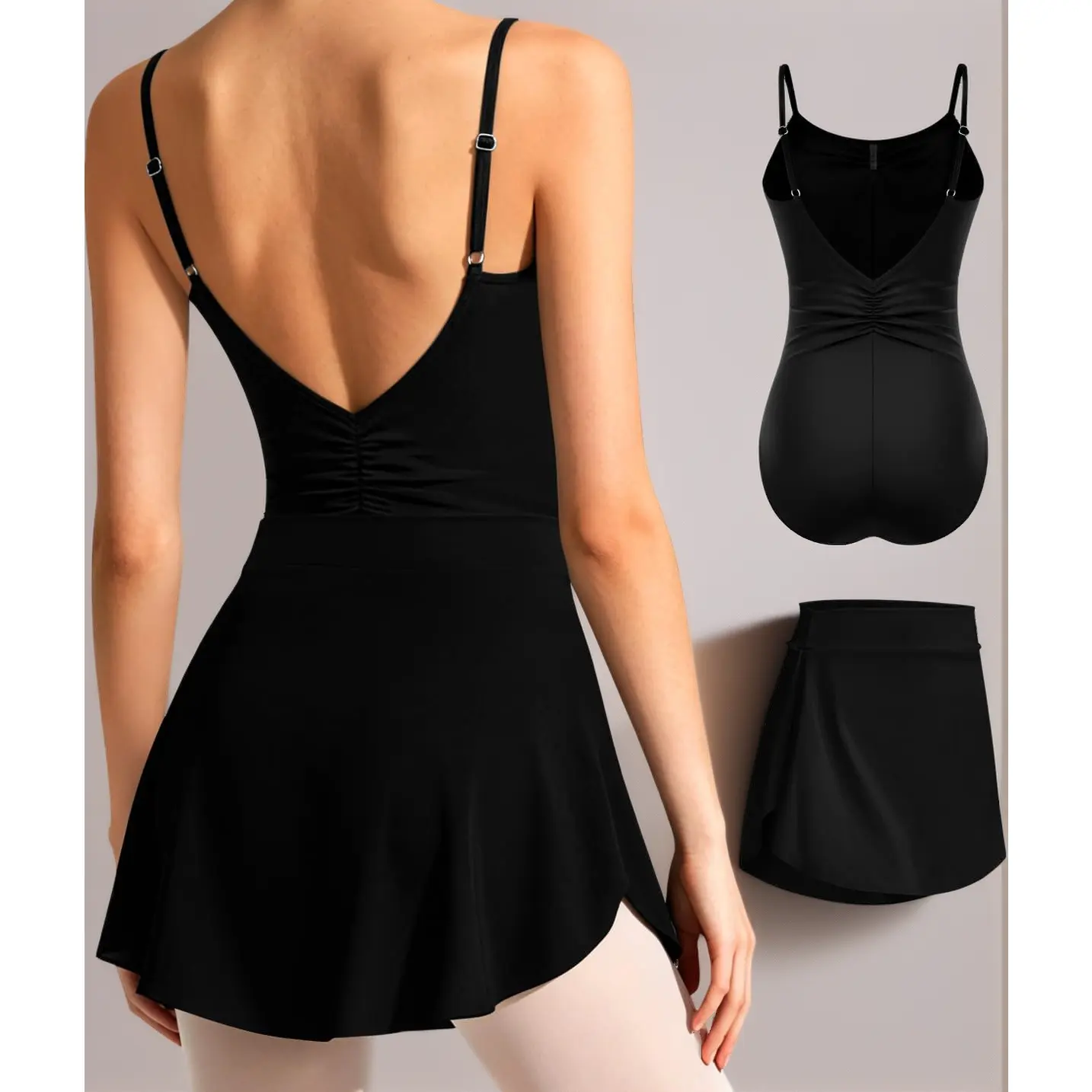 Female Fitted Sleeveless Ballet Leotard with Attached Skirt - Princess Camisole Style, V-Shape Back, Pull-On for Dance Recital, Practice, Skirts, V-Back, Small, V-Back Pull-On, Recitals